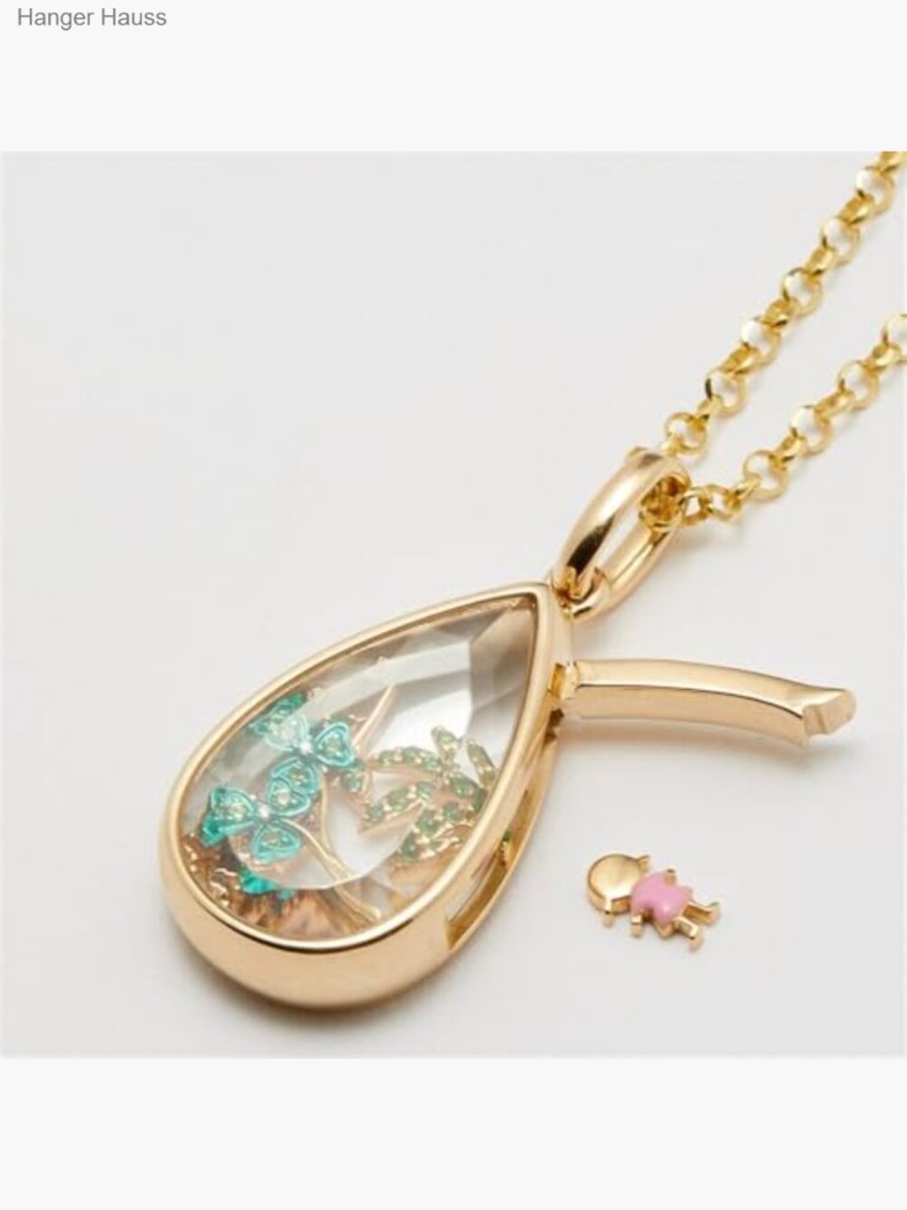 14K Gold Water Drop Locket Necklace with Floating Memory Glass Photo - Picture 4 of 6